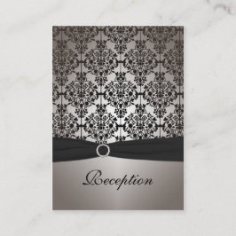 Informações Cinza e Cartão de Recepção de Damasco Preto