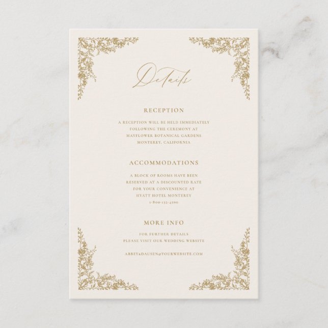 Informações de Casamento do Cartão de Receptáculo  (Frente)