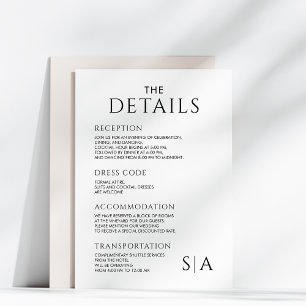 Informações Detalhes do Casamento Minimalista Cartão de Gabine