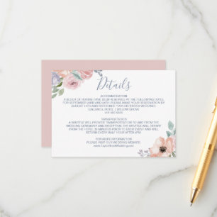 Informações Dusty Rosa Florals - Cartão de Detalhes do Casamen