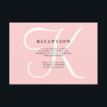 Informações Elegante Monograma Moderno em Rosa Cartão de Recep<br><div class="desc">Estes cartões de inserção de informações de recepção de casamento elegantes exibem seu monograma em texto grande e moderno colorido em branco sobre um fundo colorido em quartzo rosa.</div>