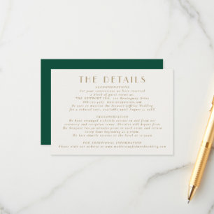 Informações Emerald Green Dourado  Cartão de Gabinete de Detal