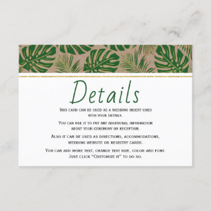 Informações Folhas tropicais papel kraft cartão de casamento