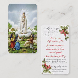 Informações Nossa Senhora da Fátima - Cartão de "Oração Sacrif