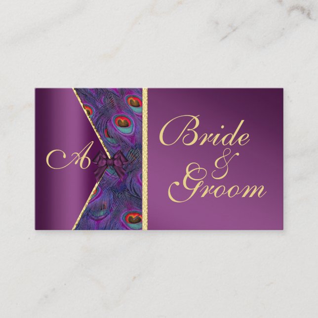 Informações Plum Peacock Wedding Cartão de visita (Frente)