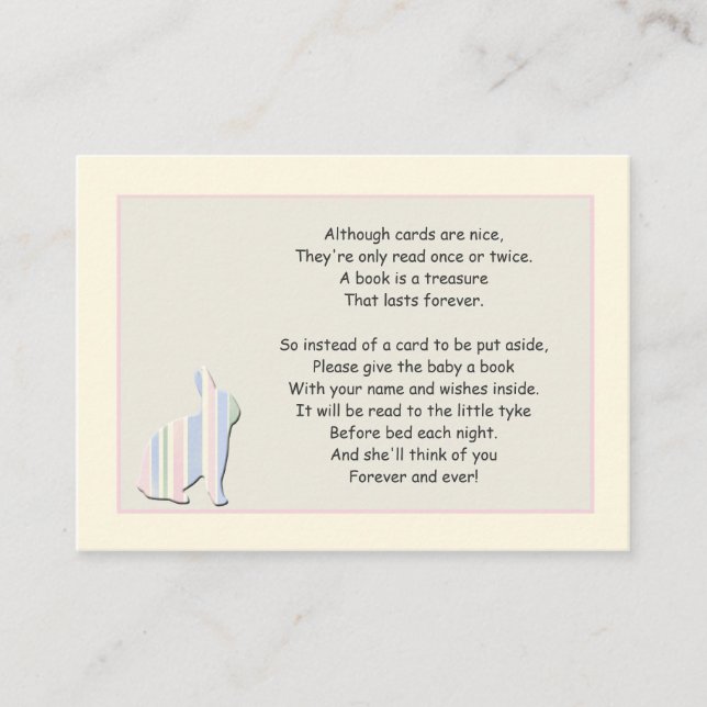 Informações Poema do Livro do Chá de Bebê Cartão Inserto Rosa (Frente)