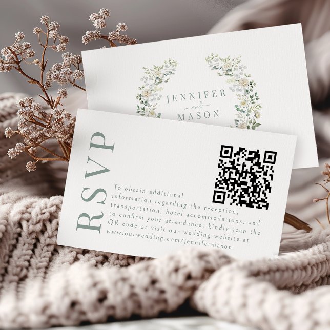 Informações Simple Greenery Floral Wedding RSVP Cartão de códi (Criador carregado)