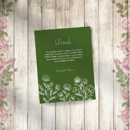 Informações Simples cartão de cerimônia floral verde de azeito