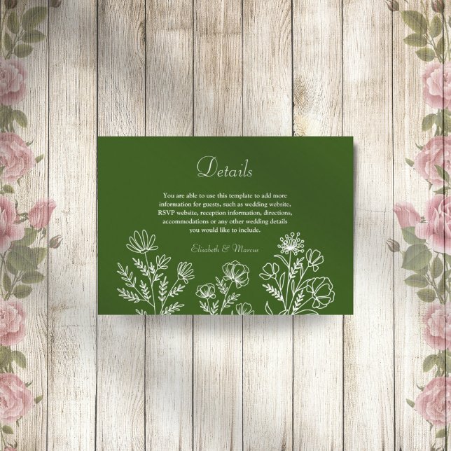 Informações Simples cartão de cerimônia floral verde de azeito (Criador carregado)