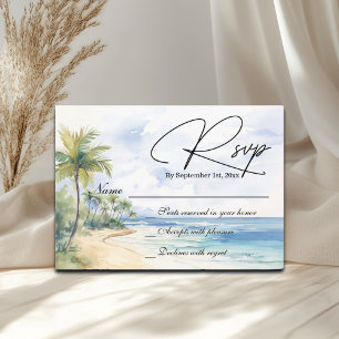 Informações Watercolor Beach e Palm Trees - Cartão RSVP de Cas