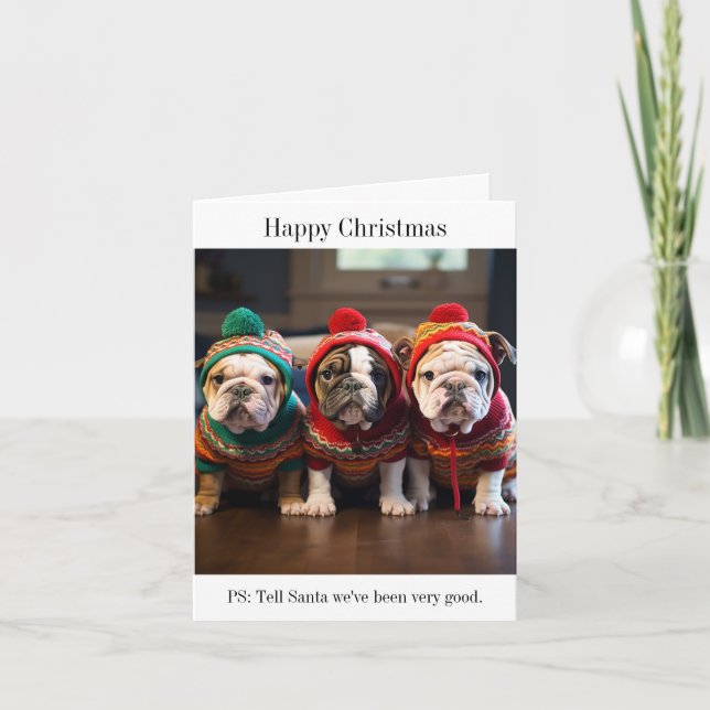 Inglês Buldogue Puppies Cartão de Natal (Frente)