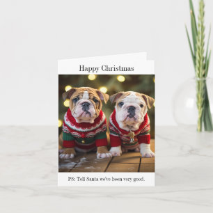 Inglês Buldogue Puppies Cartão de Natal