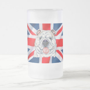 Inglês Bulldog e Union Jack na caneca de cerveja f