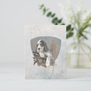 Inglês setter com faisões, cartão postal de arte