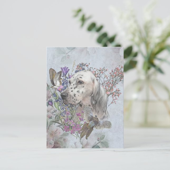 Inglês setter com faisões, cartão postal de arte (Em pé/Frente)