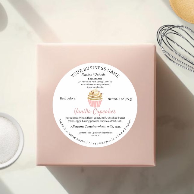 Ingredientes da etiqueta da Lei de Comida de Algod (Blush Pink Cupcake Bakery Cottale Law Food Label)