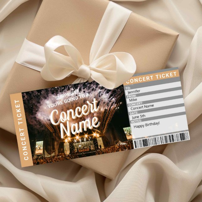 Ingresso de Presente de Concerto Surpresa Cartão d (Surprise Concert Ticket Printable)