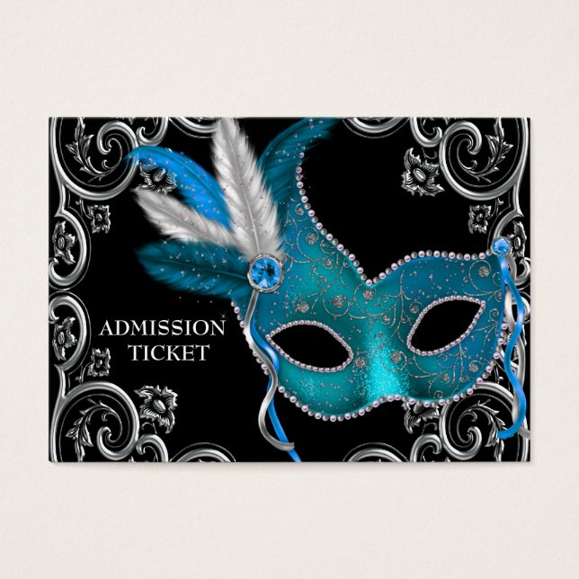Ingressos para Festa de Máscaras Azul Turquesa (Frente)