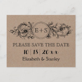 Iniciais de cartão kraft casamento Salve a Data