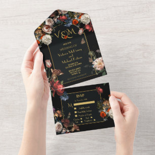 Iniciais de casamento floral sombrio e temperament
