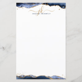 Iniciais de Monograma Dourado de Geodo Agato Azul