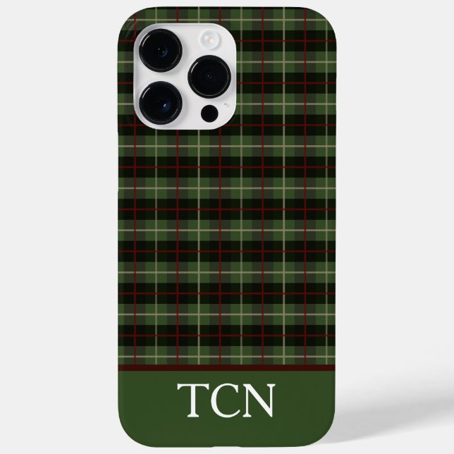 Iniciais de Monograma Tartan Xadrez Preto Verde Ve (Verso)