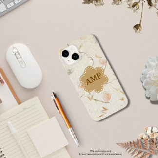 Iniciais de papel kraft cinza fundo seco floral