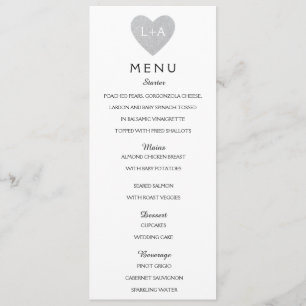 Iniciais elegantes do coração da prata do menu d