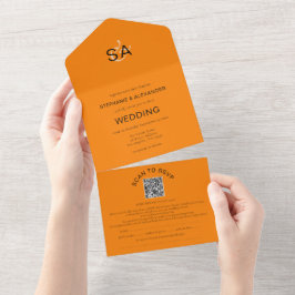 Iniciais Minimalistas Código QR Autumn Orange Wedi