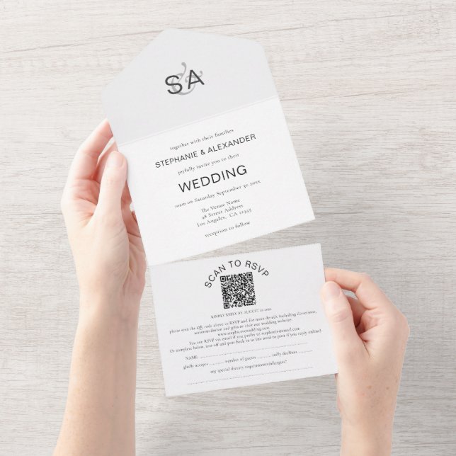 Iniciais Minimalistas Código QR Casamento Branco P (Tearaway)