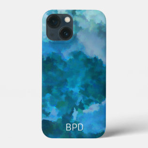 Iniciais Monogramadas em Aquarela Moderna Azul Ver