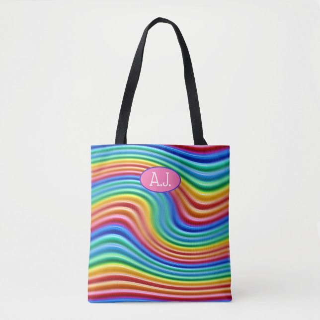 Iniciais personalizadas do Rainbow Pride Tote Bag. (Frente)