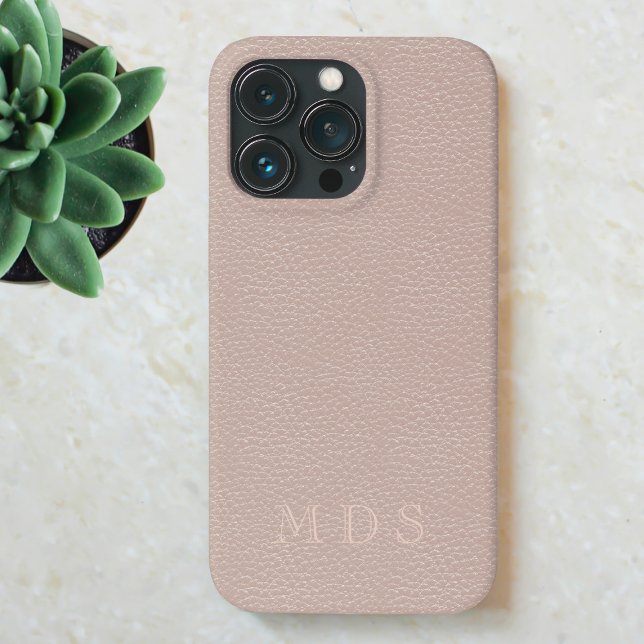 Iniciais personalizados de efeito de couro azul ro (A pretty blush pink faux leather look phone case with space for your initials)