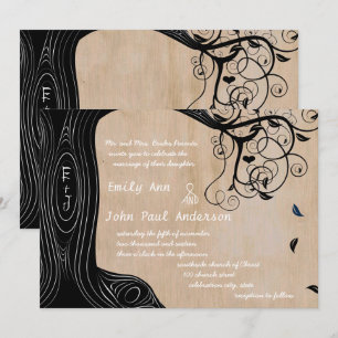 Iniciais Românticas em Convite de Casamento de Árv