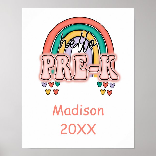 Iniciando Pré-K De Volta À Poster Do Arco-Íris Esc (Frente)