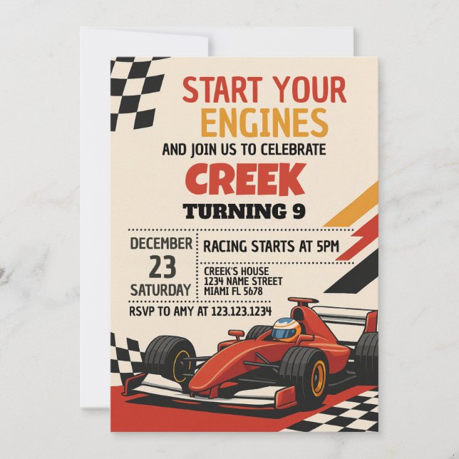Inicie Seus Motores! Convite de Aniversário do Car (Frente)
