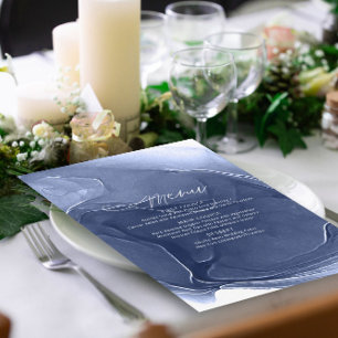 Ink Flow Wedding Menu Blue ID762