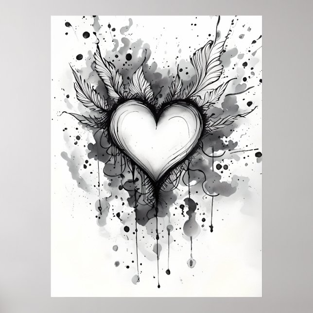 Ink Heart Poster - Abstrato Grunge Wall Art (Frente)