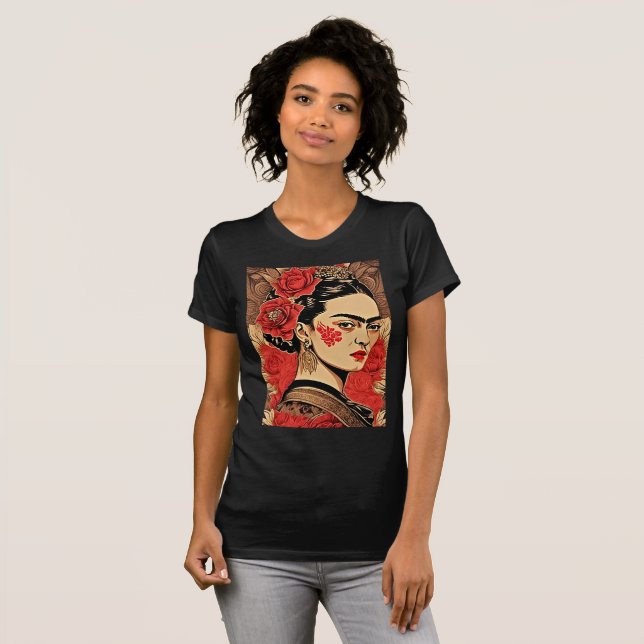 InkPunk Frida Kahlo T-Shirt - Negrito e Icônico (Frente Completa)