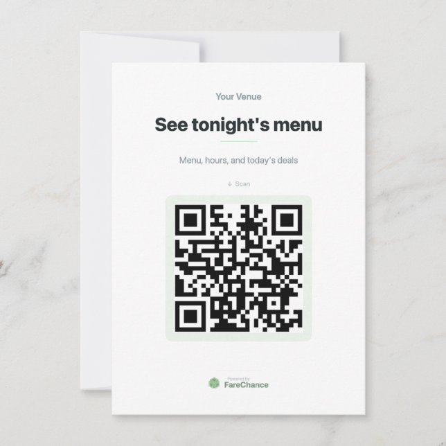 Inserção de cartão de menu com código QR para rest (Frente)