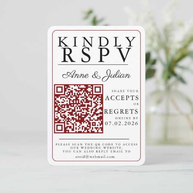 Inserção de Código QR RSVP de Foto Moderna Vermelh (Em pé/Frente)