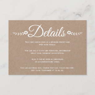 Inserção de detalhes de casamento em papel kraft t