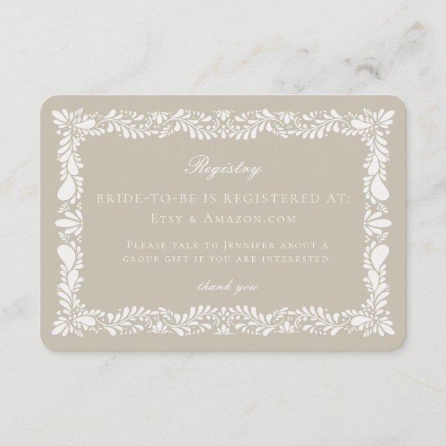 Inserção do cartão de registro do Azulejo Beige Ta (Frente)