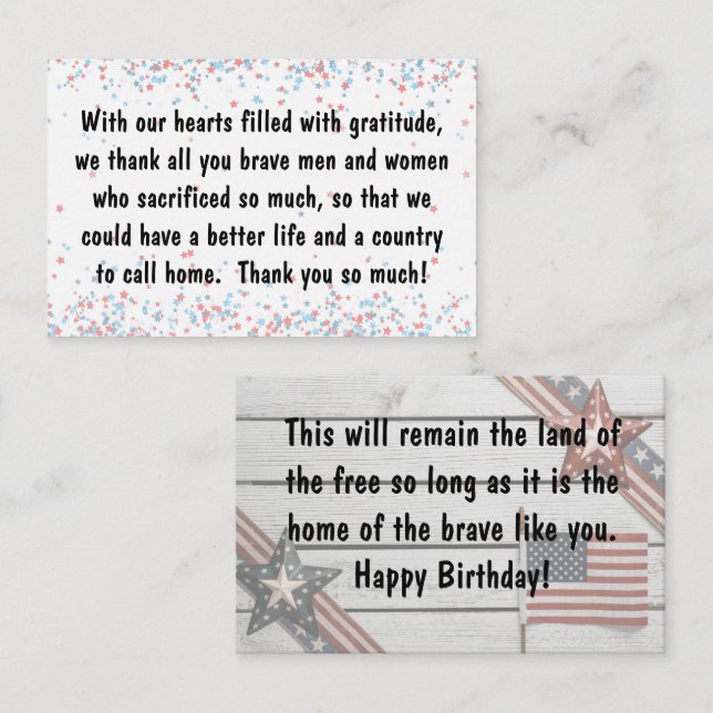 Inserção do cartão - Dia dos Veteranos/Aniversário (Frente/Verso)