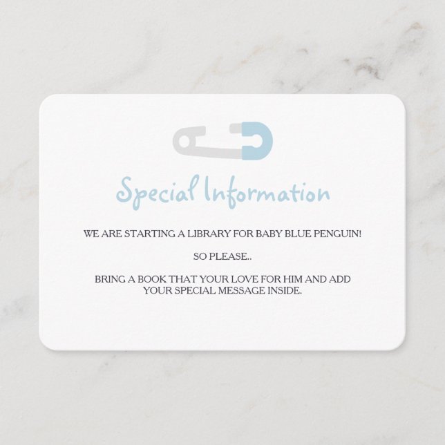 Inserções de Informações do Pinguim Azul Bebê (Frente)