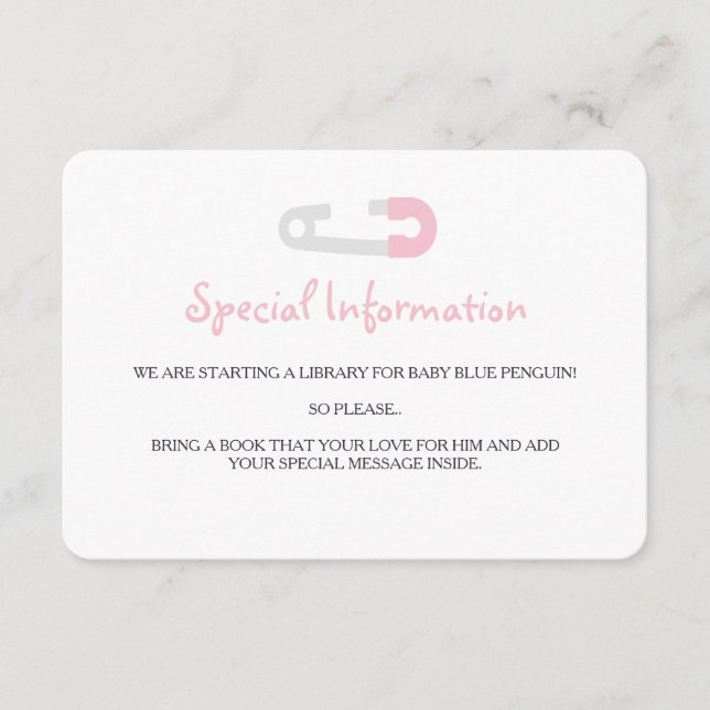 Inserções de Informações do Pinguim Rosa Bebê (Frente)