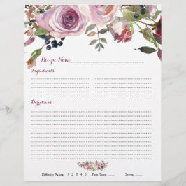 Inserções de Receita de Binder Floral Rosa Rosa Pú