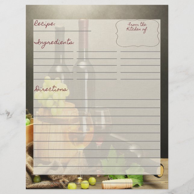 Inserções de receitas de vinhedo (Frente)