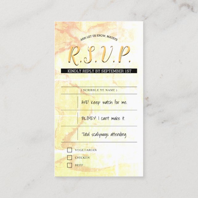 inserções de rsvp de casamento pirata (Verso)