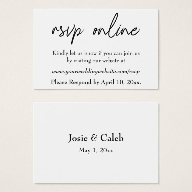 Inserir Script Preto, Branco, RSVP Online de Casam (Frente & Verso)
